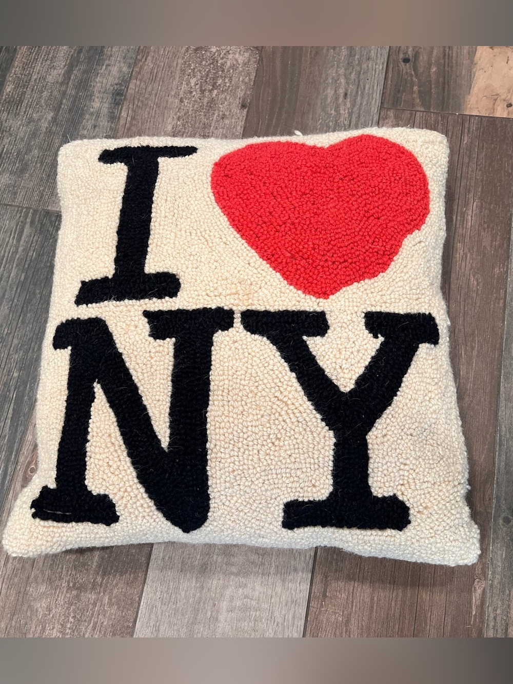 I Love ❤️ New York NY Handcrafted Wool Hooked Throw Pillow 16 X 16 Velvet Back